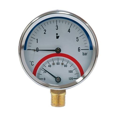 Termomanometr 0 - 6 bar, připojovac&iacute; z&aacute;vit vněj&scaron;&iacute; 1/2", spodn&iacute; připojen&iacute; (pro měřen&iacute; teploty i tlaku)
