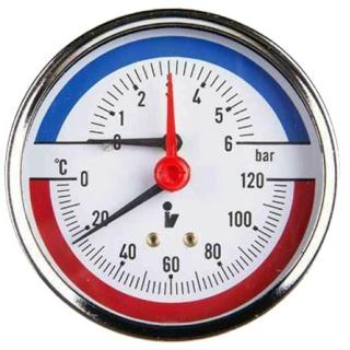 Termomanometr 0 - 6 bar, připojovac&iacute; z&aacute;vit vněj&scaron;&iacute; 1/2", zadn&iacute; připojen&iacute; (pro měřen&iacute; teploty i tlaku)