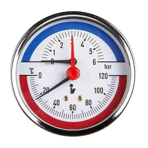 Termomanometr 0 - 6 bar, připojovac&iacute; z&aacute;vit vněj&scaron;&iacute; 1/2", zadn&iacute; připojen&iacute; (pro měřen&iacute; teploty i tlaku)