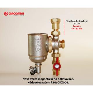 Magnetický filtr Giacomini R146C - 3/4" (DN20) s kulovým kohoutem R254P 3/4"F x 3/4"M a teleskopickým šroubením R176P 3/4" obr.1